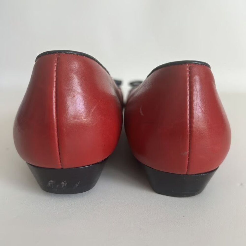 Salvatore Ferragamo Boutique Red Leather Bow Flats Shoes Womens Size 5.5 B Italy - Picture 6 of 13